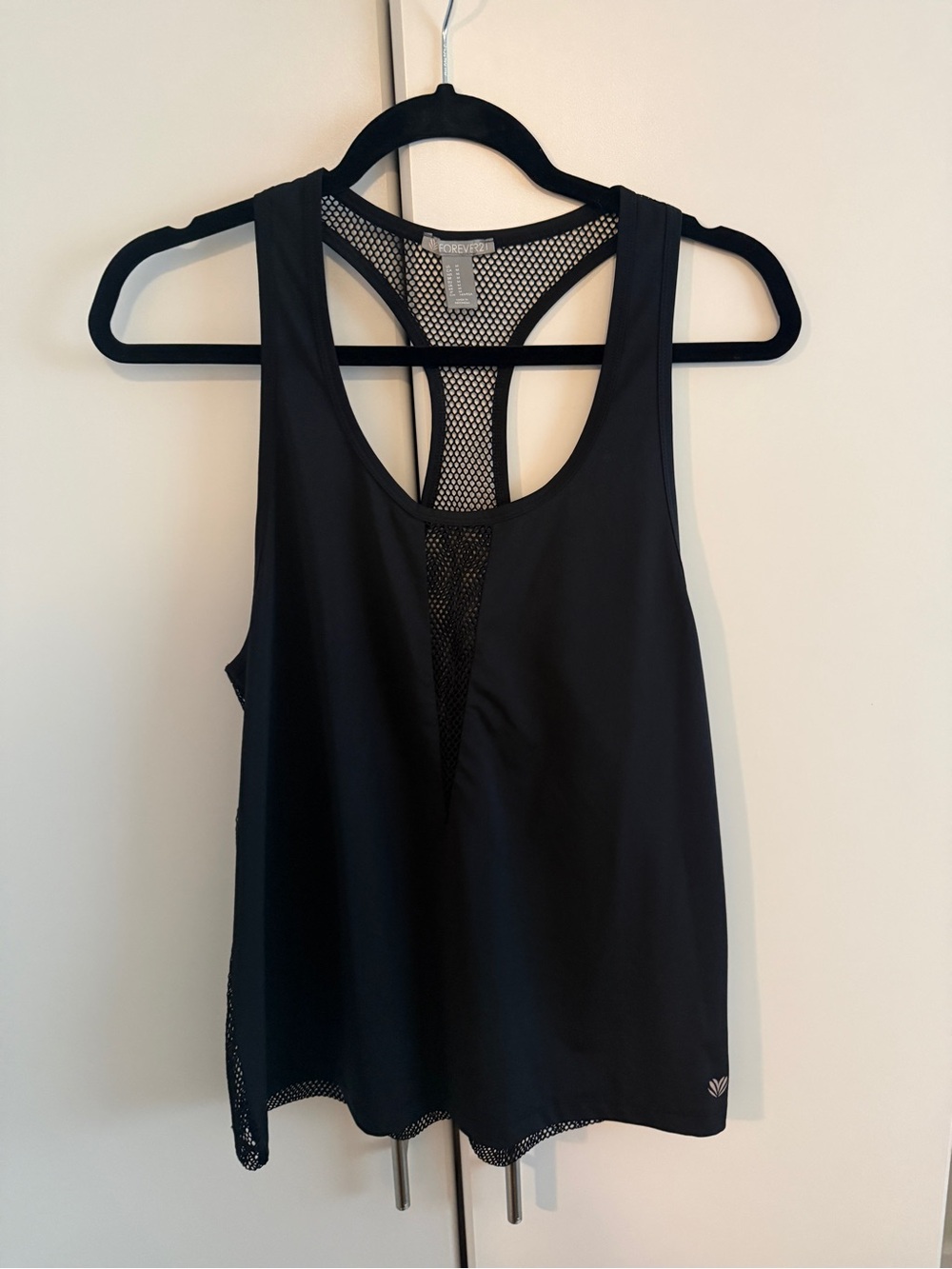 Forever 21 Black Racerback Mesh-Panel Tank Top